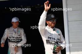 Pole position for Lewis Hamilton (GBR) Mercedes AMG F1 and 2nd for Nico Rosberg (GER) Mercedes AMG F1 W06. 25.07.2015. Formula 1 World Championship, Rd 10, Hungarian Grand Prix, Budapest, Hungary, Qualifying Day.