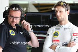 Julien Simon-Chautemps (FRA), Romain Grosjean race engineer, Lotus F1 Team  and Romain Grosjean (FRA), Lotus F1 Team  25.07.2015. Formula 1 World Championship, Rd 10, Hungarian Grand Prix, Budapest, Hungary, Qualifying Day.