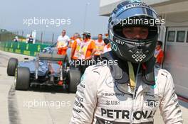 Nico Rosberg (GER) Mercedes AMG F1 W06 stops at the end of the pit lane in the third practice session. 25.07.2015. Formula 1 World Championship, Rd 10, Hungarian Grand Prix, Budapest, Hungary, Qualifying Day.