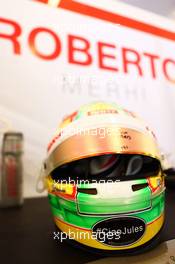 The helmet of Roberto Merhi (ESP) Manor Marussia F1 Team with a tribute to Jules Bianchi. 25.07.2015. Formula 1 World Championship, Rd 10, Hungarian Grand Prix, Budapest, Hungary, Qualifying Day.