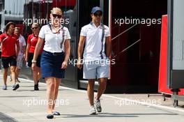 Felipe Massa (BRA) Williams with Sophie Eden (GBR) Williams Press Officer. 23.07.2015. Formula 1 World Championship, Rd 10, Hungarian Grand Prix, Budapest, Hungary, Preparation Day.