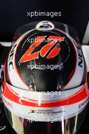 The helmet of Nico Hulkenberg (GER) Sahara Force India F1 with a tribute on his helmet for Justin Wilson. 04.09.2015. Formula 1 World Championship, Rd 12, Italian Grand Prix, Monza, Italy, Practice Day.