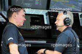 (L to R): Alan Permane (GBR) Lotus F1 Team Trackside Operations Director with Paul Seaby (GBR) Lotus F1 Team, Team Manager. 04.09.2015. Formula 1 World Championship, Rd 12, Italian Grand Prix, Monza, Italy, Practice Day.
