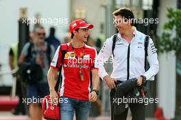(L to R): Esteban Gutierrez (MEX) Ferrari Test and Reserve Driver with Toto Wolff (GER) Mercedes AMG F1 Shareholder and Executive Director. 04.09.2015. Formula 1 World Championship, Rd 12, Italian Grand Prix, Monza, Italy, Practice Day.
