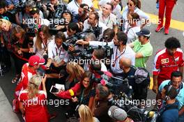 Sebastian Vettel (GER) Ferrari with the media. 04.09.2015. Formula 1 World Championship, Rd 12, Italian Grand Prix, Monza, Italy, Practice Day.