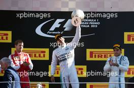 The podium (L to R): Sebastian Vettel (GER) Ferrari, second; Lewis Hamilton (GBR) Mercedes AMG F1, race winner; Felipe Massa (BRA) Williams, third. 06.09.2015. Formula 1 World Championship, Rd 12, Italian Grand Prix, Monza, Italy, Race Day.