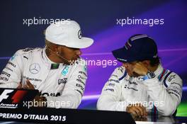 (L to R): Lewis Hamilton (GBR) Mercedes AMG F1 and Felipe Massa (BRA) Williams in the FIA Press Conference. 06.09.2015. Formula 1 World Championship, Rd 12, Italian Grand Prix, Monza, Italy, Race Day.