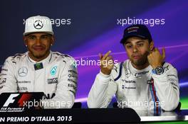 (L to R): Lewis Hamilton (GBR) Mercedes AMG F1 and Felipe Massa (BRA) Williams in the FIA Press Conference. 06.09.2015. Formula 1 World Championship, Rd 12, Italian Grand Prix, Monza, Italy, Race Day.