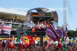 The podium (L to R): Sebastian Vettel (GER) Ferrari, second; Lewis Hamilton (GBR) Mercedes AMG F1, race winner; Felipe Massa (BRA) Williams, third. 06.09.2015. Formula 1 World Championship, Rd 12, Italian Grand Prix, Monza, Italy, Race Day.