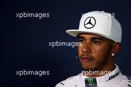 Lewis Hamilton (GBR) Mercedes AMG F1 in the FIA Press Conference. 05.09.2015. Formula 1 World Championship, Rd 12, Italian Grand Prix, Monza, Italy, Qualifying Day.
