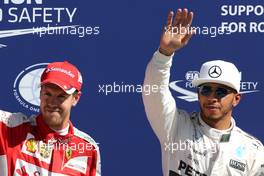Lewis Hamilton (GBR), Mercedes AMG F1 Team and Sebastian Vettel (GER), Scuderia Ferrari  05.09.2015. Formula 1 World Championship, Rd 12, Italian Grand Prix, Monza, Italy, Qualifying Day.