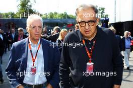 (L to R): Piero Ferrari (ITA) Ferrari Vice-President with Sergio Marchionne (ITA), Ferrari President and CEO of Fiat Chrysler Automobiles. 05.09.2015. Formula 1 World Championship, Rd 12, Italian Grand Prix, Monza, Italy, Qualifying Day.