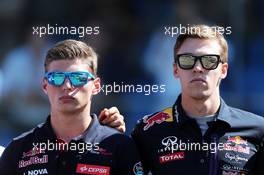 (L to R): Max Verstappen (NLD) Scuderia Toro Rosso and Daniil Kvyat (RUS) Red Bull Racing on the drivers parade observe a minute's silence for Justin Wilson. 06.09.2015. Formula 1 World Championship, Rd 12, Italian Grand Prix, Monza, Italy, Race Day.