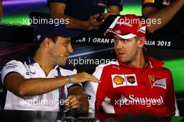 (L to R): Felipe Massa (BRA) Williams and Sebastian Vettel (GER) Ferrari in the FIA Press Conference. 03.09.2015. Formula 1 World Championship, Rd 12, Italian Grand Prix, Monza, Italy, Preparation Day.