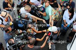 Nico Hulkenberg (GER) Sahara Force India F1 with the media. 03.09.2015. Formula 1 World Championship, Rd 12, Italian Grand Prix, Monza, Italy, Preparation Day.