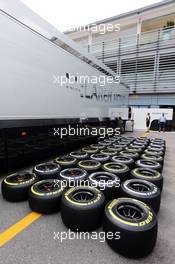 Pirelli tyres for the McLaren team. 03.09.2015. Formula 1 World Championship, Rd 12, Italian Grand Prix, Monza, Italy, Preparation Day.
