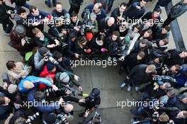 Lewis Hamilton (GBR) Mercedes AMG F1 with the media. 02.02.2015. Formula One Testing, Day Two, Jerez, Spain.