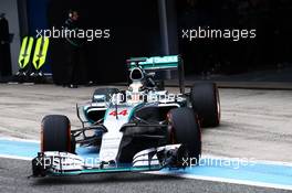 Lewis Hamilton (GBR) Mercedes AMG F1 W06 leaves the pits. 02.02.2015. Formula One Testing, Day Two, Jerez, Spain.