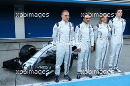The Williams FW37 is unveiled (L to R): Valtteri Bottas (FIN) Williams; Felipe Massa (BRA) Williams; Susie Wolff (GBR) Williams Development Driver; Alex Lynn (GBR) Williams Development Driver. 01.02.2015. Formula One Testing, Day One, Jerez, Spain.