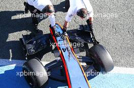 Fernando Alonso (ESP) McLaren MP4-30 front wing and nosecone detail. 01.02.2015. Formula One Testing, Day One, Jerez, Spain.