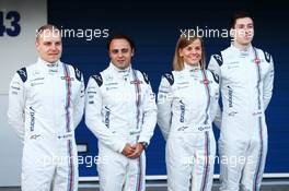 (L to R): Valtteri Bottas (FIN) Williams with Felipe Massa (BRA) Williams; Susie Wolff (GBR) Williams Development Driver; and Alex Lynn (GBR) Williams Development Driver. 01.02.2015. Formula One Testing, Day One, Jerez, Spain.