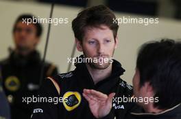 Romain Grosjean (FRA) Lotus F1 Team with Ayao Komatsu (JPN) Lotus F1 Team Race Engineer. 03.02.2015. Formula One Testing, Day Three, Jerez, Spain.