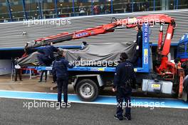 The Sauber C34 of Felipe Nasr (BRA) Sauber F1 Team is recovered back to the pits on the back of a truck. 03.02.2015. Formula One Testing, Day Three, Jerez, Spain.