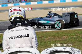 Lewis Hamilton (GBR) Mercedes AMG F1 W06 stops on the circuit. 04.02.2015. Formula One Testing, Day Four, Jerez, Spain.