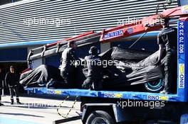 The Mercedes AMG F1 W06 of Lewis Hamilton (GBR) Mercedes AMG F1 is recovered back to the pits on the back of a truck. 04.02.2015. Formula One Testing, Day Four, Jerez, Spain.