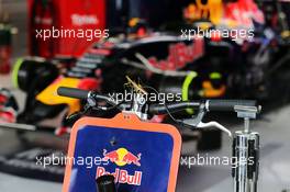 A Praying Mantis joins the Red Bull Racing in the pit garage. 25.09.2015. Formula 1 World Championship, Rd 14, Japanese Grand Prix, Suzuka, Japan, Practice Day.