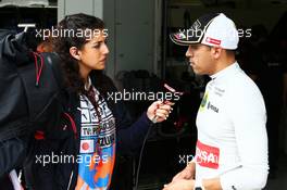 Pastor Maldonado (VEN) Lotus F1 Team with the media. 25.09.2015. Formula 1 World Championship, Rd 14, Japanese Grand Prix, Suzuka, Japan, Practice Day.