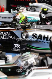 Sergio Perez (MEX) Sahara Force India F1 VJM08 in qualifying parc ferme. 26.09.2015. Formula 1 World Championship, Rd 14, Japanese Grand Prix, Suzuka, Japan, Qualifying Day.