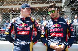 (L to R): Max Verstappen (NLD) Scuderia Toro Rosso with Carlos Sainz Jr (ESP) Scuderia Toro Rosso. 22.05.2015. Formula 1 World Championship, Rd 6, Monaco Grand Prix, Monte Carlo, Monaco, Friday.