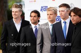 (L to R): Nico Hulkenberg (GER) Sahara Force India F1; Felipe Nasr (BRA) Sauber F1 Team; Marcus Ericsson (SWE) Sauber F1 Team; Daniil Kvyat (RUS) Red Bull Racing; and Roberto Merhi (ESP) Manor Marussia F1 Team at the Amber Lounge Fashion Show. 22.05.2015. Formula 1 World Championship, Rd 6, Monaco Grand Prix, Monte Carlo, Monaco, Friday.