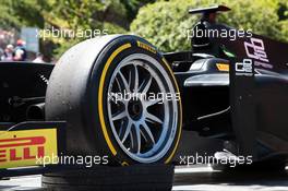 The Pirelli 18" tyre with a GP2 car. 22.05.2015. Formula 1 World Championship, Rd 6, Monaco Grand Prix, Monte Carlo, Monaco, Friday.