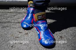 The Alpinestars racing boots of Max Verstappen (NLD) Scuderia Toro Rosso. 22.05.2015. Formula 1 World Championship, Rd 6, Monaco Grand Prix, Monte Carlo, Monaco, Friday.