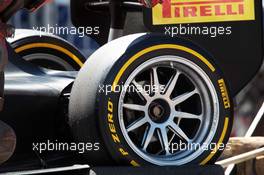 The Pirelli 18" tyre with a GP2 car. 22.05.2015. Formula 1 World Championship, Rd 6, Monaco Grand Prix, Monte Carlo, Monaco, Friday.