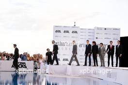 Drivers at the Amber Lounge Fashion Show (L to R): Nico Hulkenberg (GER) Sahara Force India F1; Felipe Nasr (BRA) Sauber F1 Team; Marcus Ericsson (SWE) Sauber F1 Team; Daniil Kvyat (RUS) Red Bull Racing; Roberto Merhi (ESP) Manor Marussia F1 Team; Will Stevens (GBR) Manor Marussia F1 Team; Esteban Gutierrez (MEX) Ferrari Test and Reserve Driver; Adrian Sutil (GER) Williams Reserve Driver.  22.05.2015. Formula 1 World Championship, Rd 6, Monaco Grand Prix, Monte Carlo, Monaco, Friday.