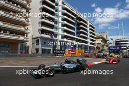 Nico Rosberg (GER) Mercedes AMG F1 W06 leads Sebastian Vettel (GER) Ferrari. 24.05.2015. Formula 1 World Championship, Rd 6, Monaco Grand Prix, Monte Carlo, Monaco, Race Day.