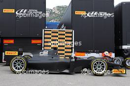 A GP2 car with the Pirelli 18" (Inch) tyre. 23.05.2015. Formula 1 World Championship, Rd 6, Monaco Grand Prix, Monte Carlo, Monaco, Qualifying Day