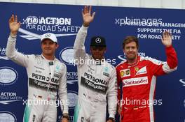 Pole for Lewis Hamilton (GBR) Mercedes AMG F1, 2nd for Nico Rosberg (GER) Mercedes AMG F1 W06 and 3rd for Sebastian Vettel (GER) Ferrari. 23.05.2015. Formula 1 World Championship, Rd 6, Monaco Grand Prix, Monte Carlo, Monaco, Qualifying Day