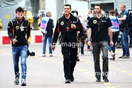 (L to R): Jolyon Palmer (GBR) Lotus F1 Team Test and Reserve Driver with Federico Gastaldi (ARG) Lotus F1 Team Deputy Team Principal and Matthew Carter (GBR) Lotus F1 Team CEO. 23.05.2015. Formula 1 World Championship, Rd 6, Monaco Grand Prix, Monte Carlo, Monaco, Qualifying Day