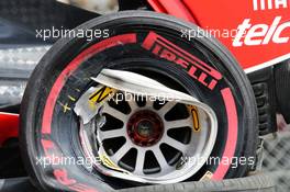 Damaged wheel on the Ferrari SF15-T of Kimi Raikkonen (FIN) Ferrari after he crashed in the third practice session. 23.05.2015. Formula 1 World Championship, Rd 6, Monaco Grand Prix, Monte Carlo, Monaco, Qualifying Day