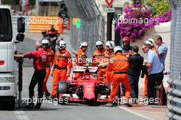Kimi Raikkonen (FIN) Ferrari SF15-T crashed in the third practice session. 23.05.2015. Formula 1 World Championship, Rd 6, Monaco Grand Prix, Monte Carlo, Monaco, Qualifying Day