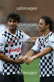 (L to R): Carlos Sainz Jr (ESP) Scuderia Toro Rosso and Felipe Massa (BRA) Williams at the charity football match. 19.05.2015. Formula 1 World Championship, Rd 6, Monaco Grand Prix, Monte Carlo, Monaco, Tuesday Soccer.