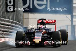 Max Verstappen (NLD) Scuderia Toro Rosso STR10 locks up under braking. 21.05.2015. Formula 1 World Championship, Rd 6, Monaco Grand Prix, Monte Carlo, Monaco, Practice Day.
