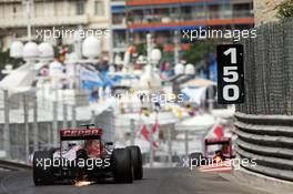 Max Verstappen (NLD) Scuderia Toro Rosso STR10 sends sparks flying. 21.05.2015. Formula 1 World Championship, Rd 6, Monaco Grand Prix, Monte Carlo, Monaco, Practice Day.