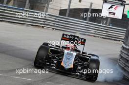 Nico Hulkenberg (GER) Sahara Force India F1 VJM08 locks up under braking. 21.05.2015. Formula 1 World Championship, Rd 6, Monaco Grand Prix, Monte Carlo, Monaco, Practice Day.