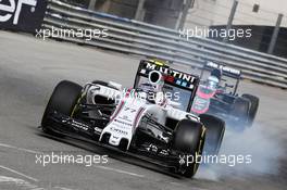 Valtteri Bottas (FIN) Williams FW37 locks up under braking. 21.05.2015. Formula 1 World Championship, Rd 6, Monaco Grand Prix, Monte Carlo, Monaco, Practice Day.