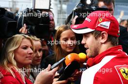 Sebastian Vettel (GER) Ferrari with the media. 21.05.2015. Formula 1 World Championship, Rd 6, Monaco Grand Prix, Monte Carlo, Monaco, Practice Day.